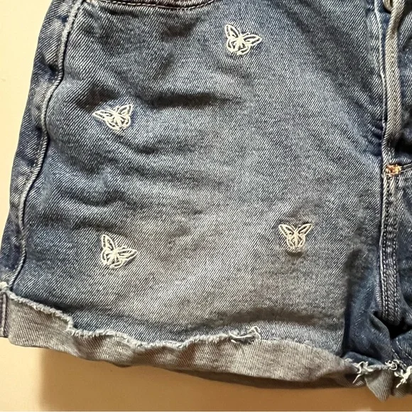 Hollister Women's Blue Denim Shorts with White Embroidered Butterflies, Waist 27 - Picture 2 of 11